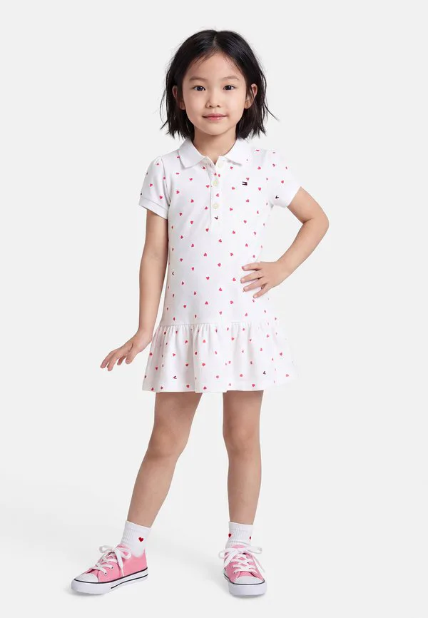 Платье-Поло с ажурным принтом в виде сердечек, трикотажное платье Tommy Hilfiger, White
