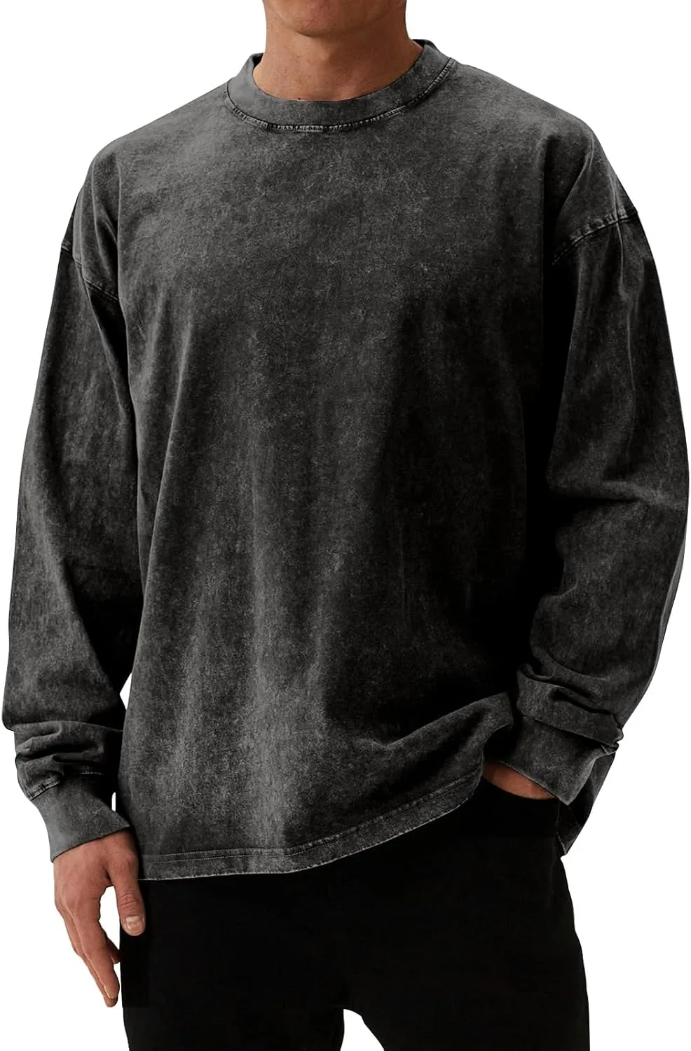 

Футболка Oversized для мужчин, Casual, Acid Wash, Long Sleeve