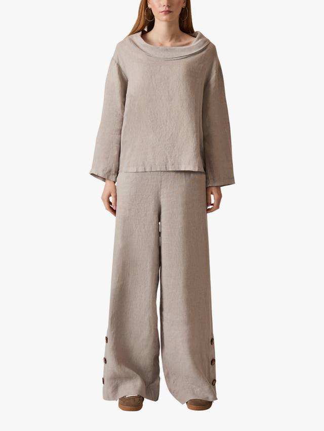 

Топ из чистого льна с воротником-капюшоном James Lakeland, Taupe