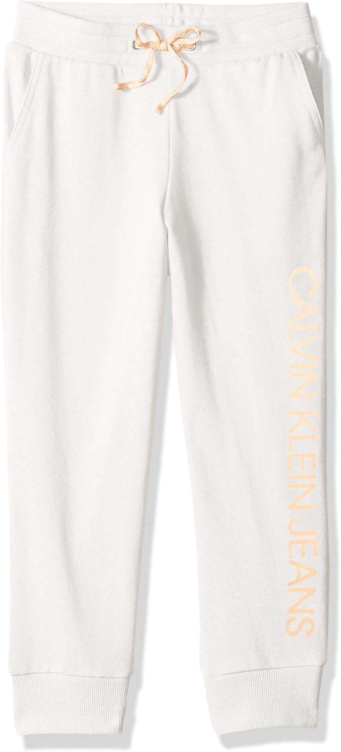 

Мягкие флисовые спортивные брюки Calvin Klein для девочек с логотипом, удобная посадка и эластичный пояс, Cream 5904