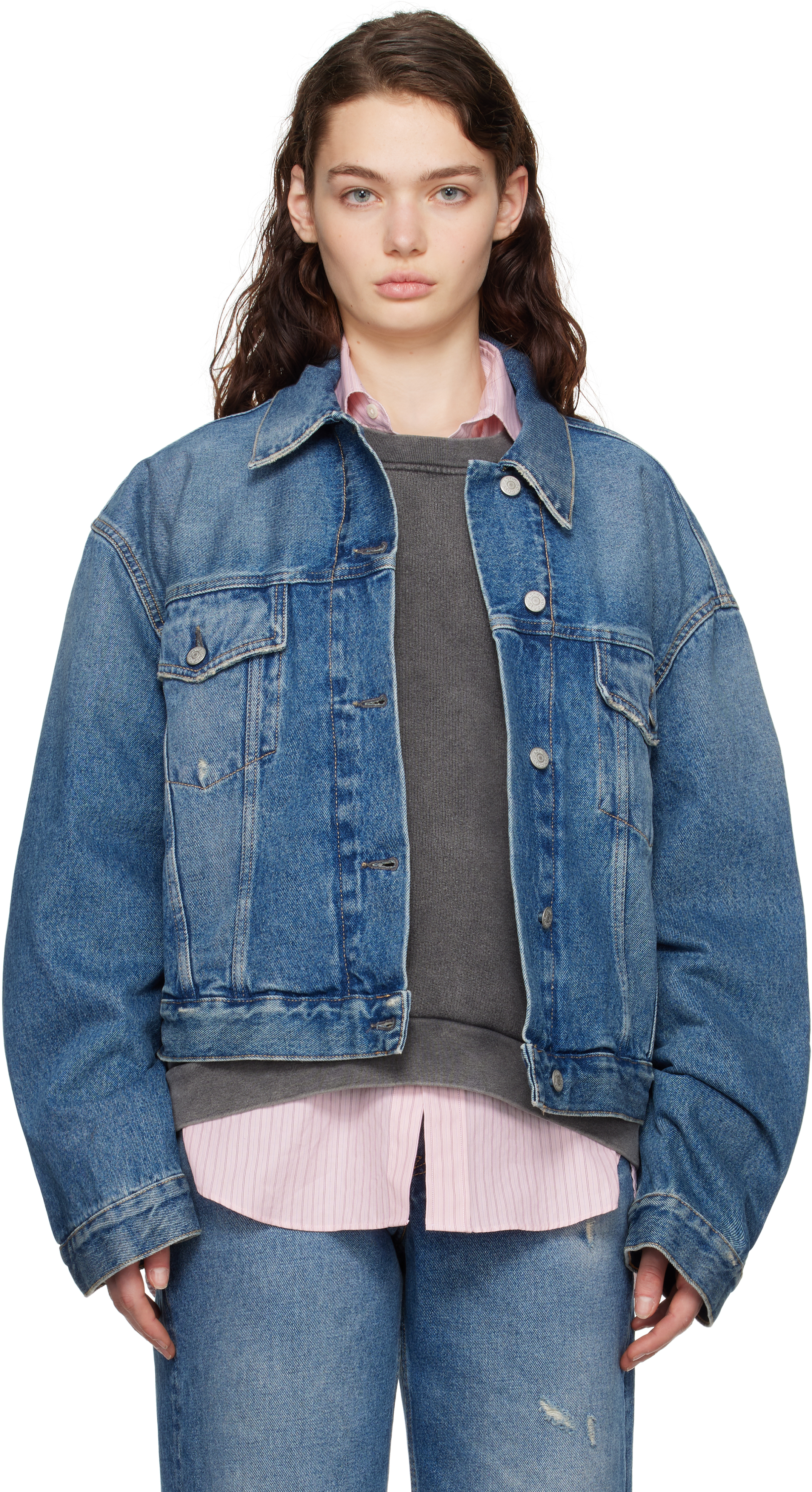

Синяя свободная укороченная джинсовая куртка Acne Studios, Mid blue