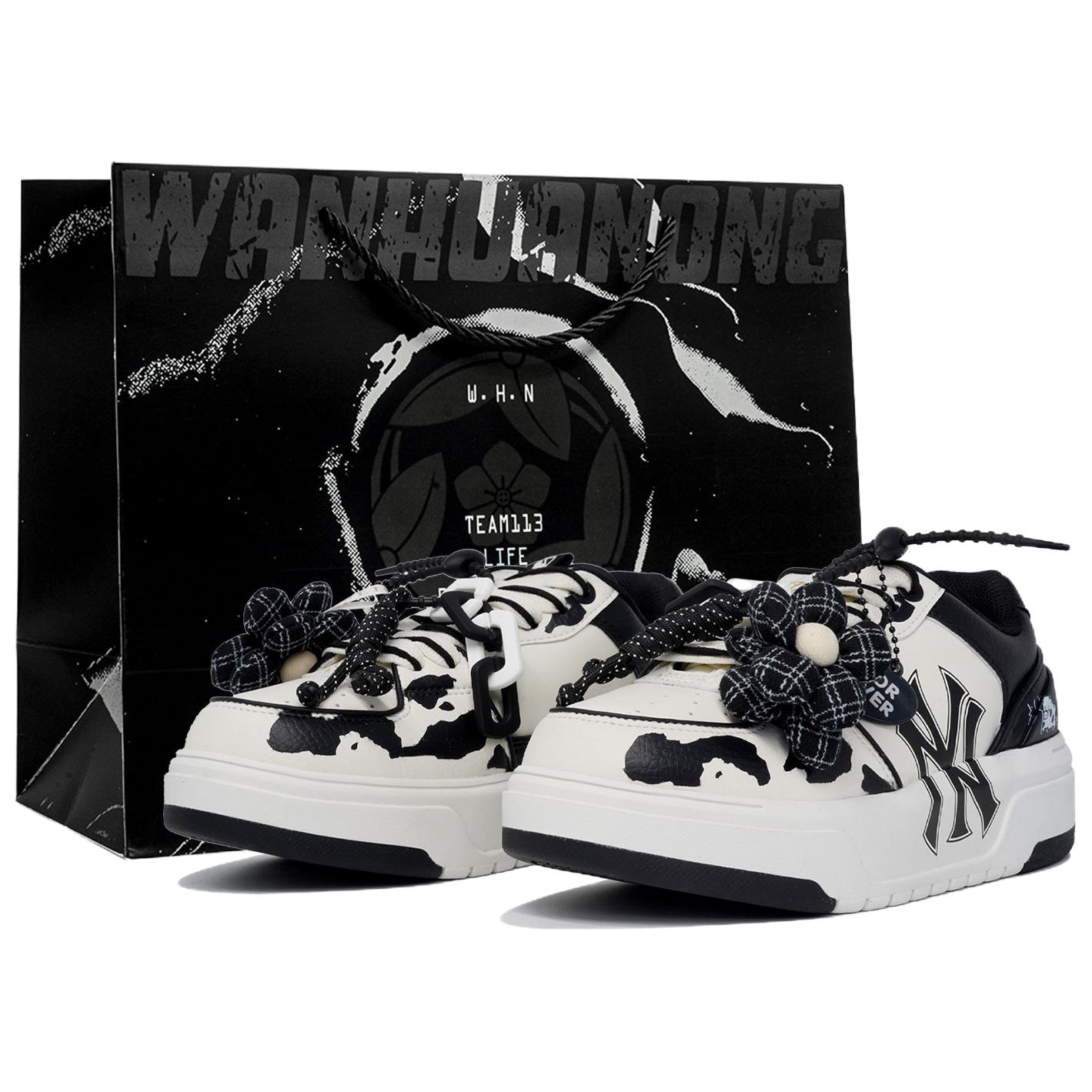 

Черно-белые низкие скейтбордские кроссовки unisex Chunky Liner Wan Hua Nong, устойчивые к истиранию MLB, черный/белый