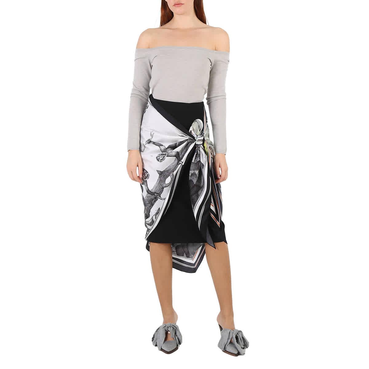 

Боди Burberry Cashmere с открытыми плечами и отделкой шарфом с принтом Monkey, серый