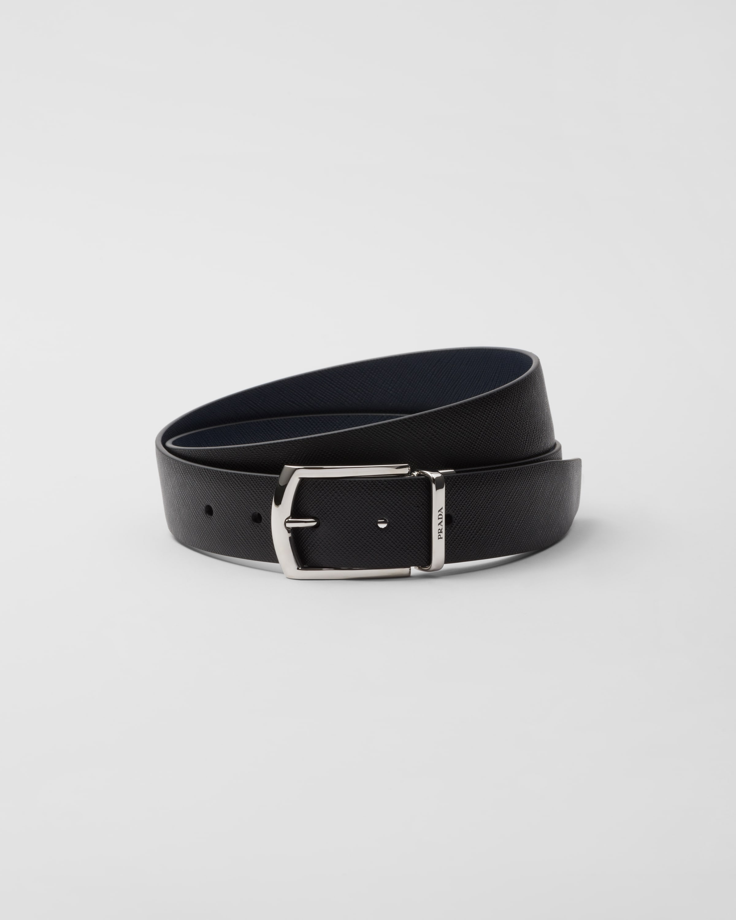 

Двусторонний ремень из сафьяновой кожи Prada, черный/балтийский синий