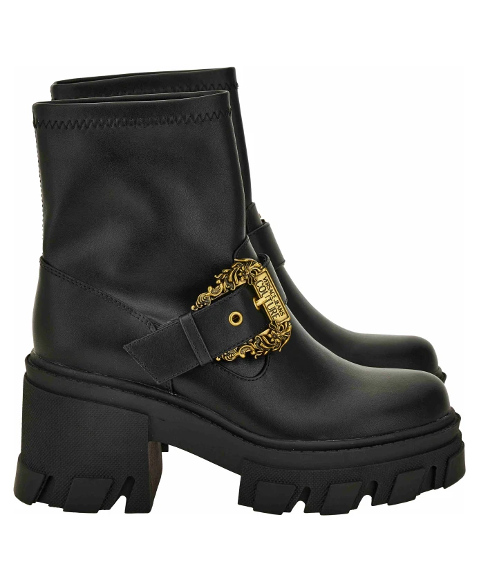 Ботильоны на шнуровке с пряжками и платформенной подошвой Versace, черный