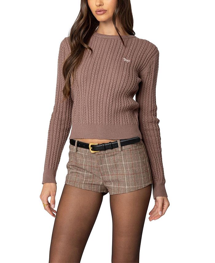 

Свитер с косой вязкой Beverly Bow Edikted, коричневый