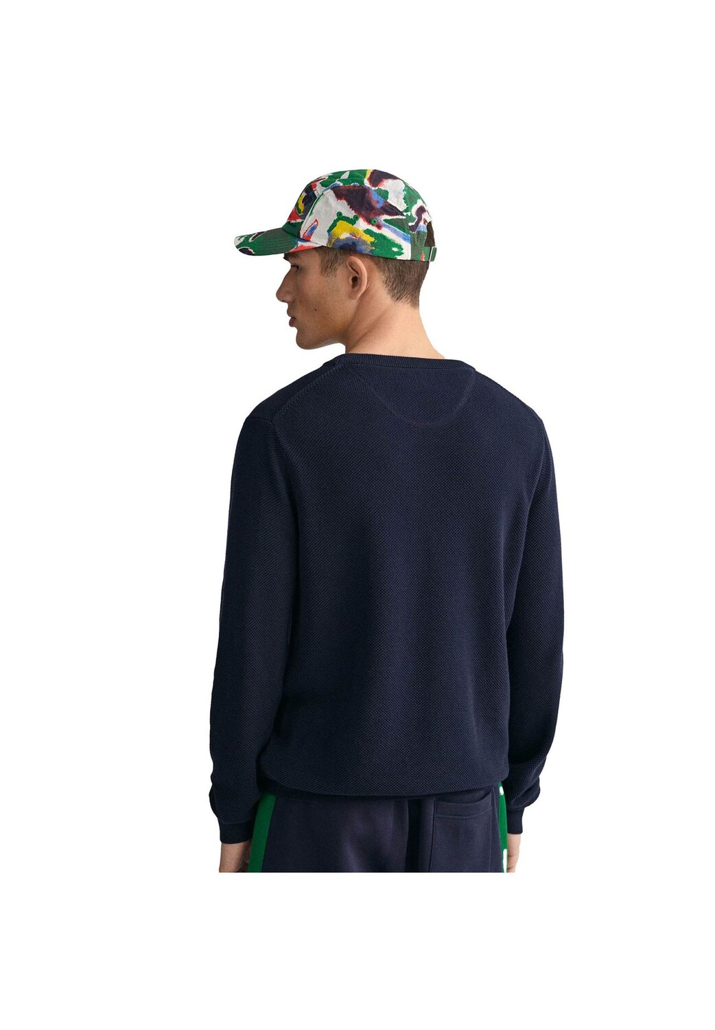 Мужской свитер - COTTON PIQUE C-NECK, вязаный свитер, круглый вырез, хлопок GANT, синий — фото 3