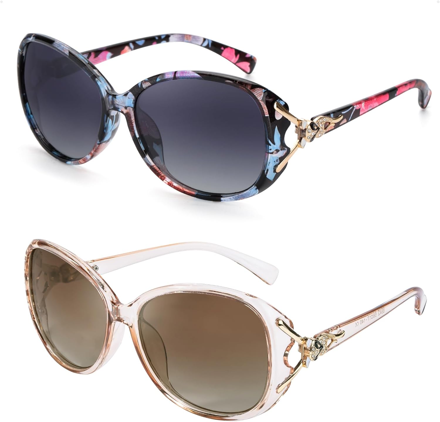 

Солнцезащитные очки FIMILU для женщин. Модные поляризованные солнцезащитные очки большого размера с защитой от УФ-излучения, D06(2 Pack)floral/Grey+gradient Brown/Brown