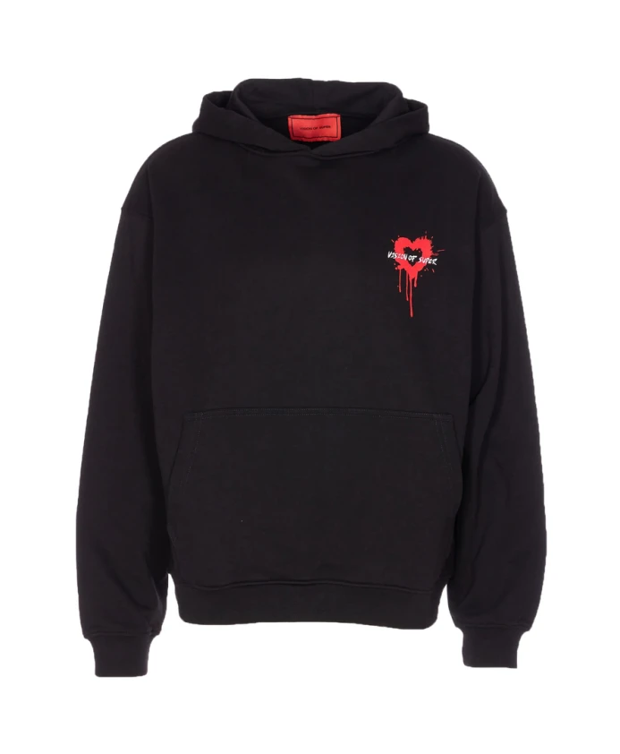 

Черная толстовка с принтом в виде сердечек и карманом-кенгуру. Vision Of Super, черный