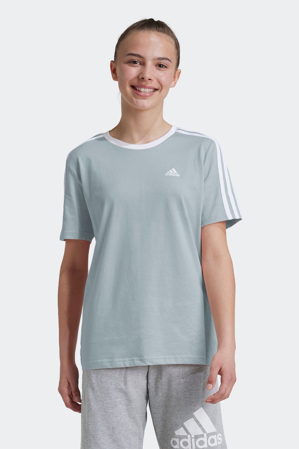 

Футболка бойфренда из 100% хлопка с тремя полосками Adidas, зеленый