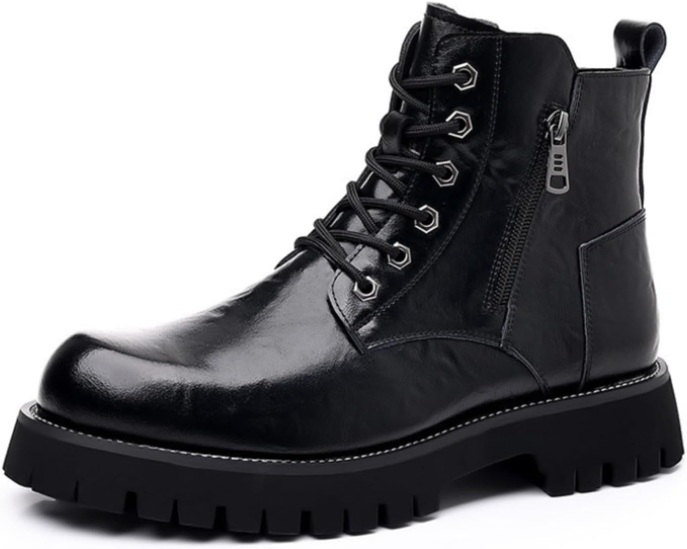 

Мужские мотоциклетные ботинки с боковой молнией, ботинки из натуральной кожи, Ботинки на массивной подошве для улицы и повседневной носки Azttoztto, черный