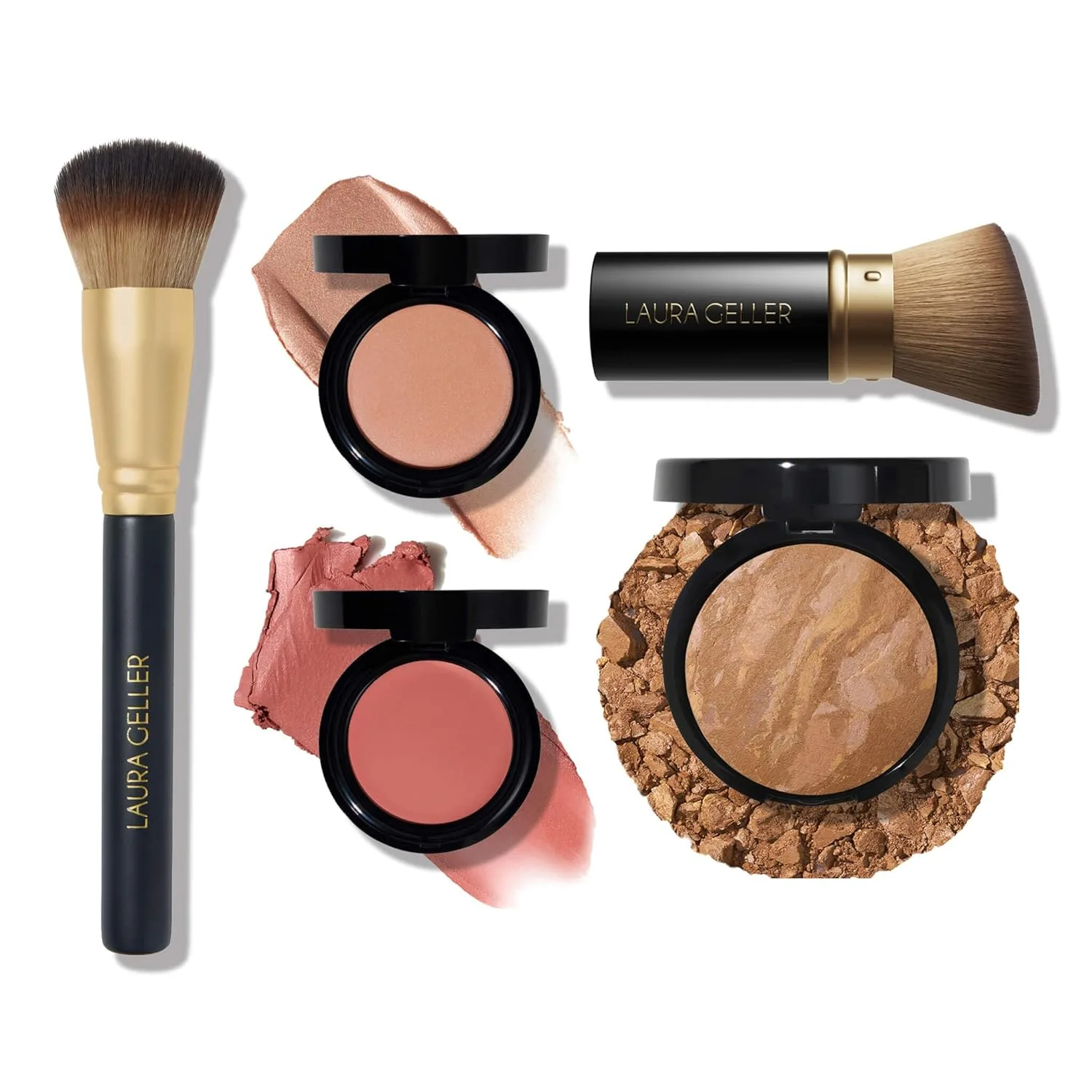 LAURA GELLER The Wonder Balm Heroes Kit (5 предметов) - увлажняющий бальзам для лица + выдвижная угловая кисть kabuki + кисть wonder + тональная основа Baked Balance-n-Brighten sand, beige