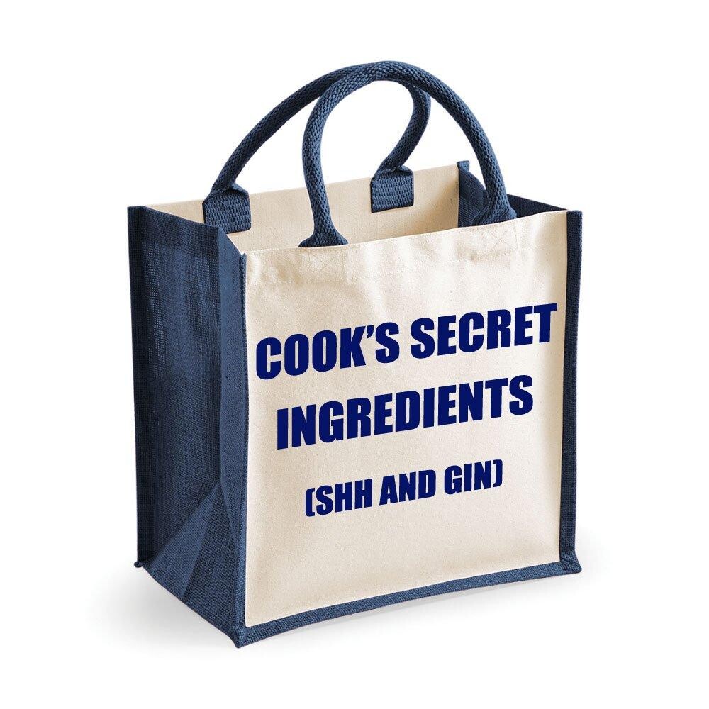 

Средняя джутовая сумка Cook's Secret Ingredients (Shh и Gin), темно-синяя сумка 60 SECOND MAKEOVER, синий