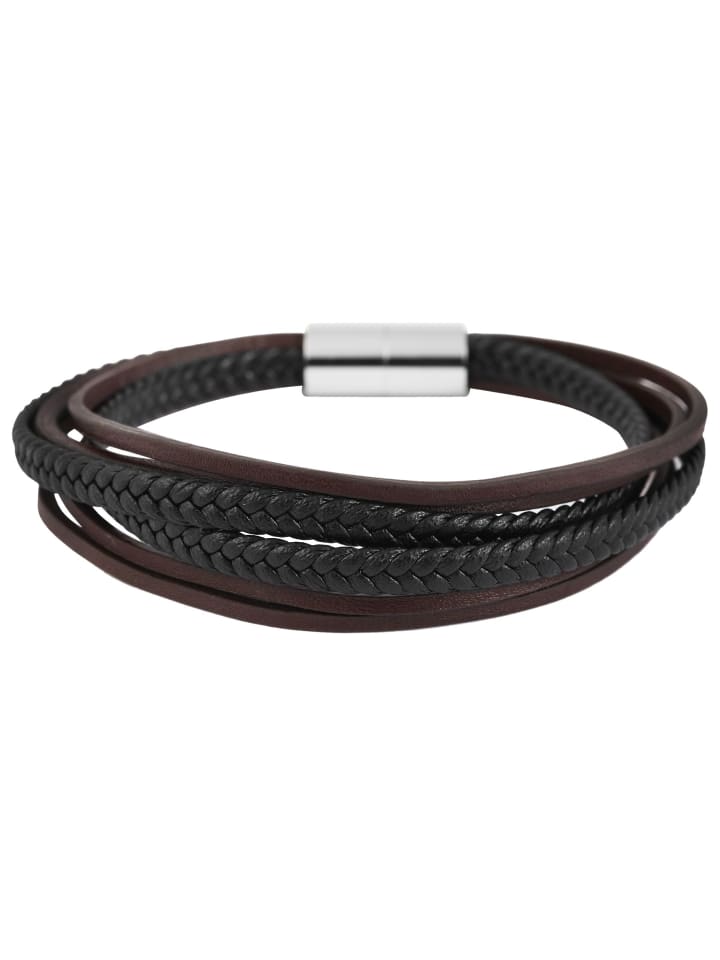 

Adeliás Мужской кожаный браслет, 21,5 см, серебристый