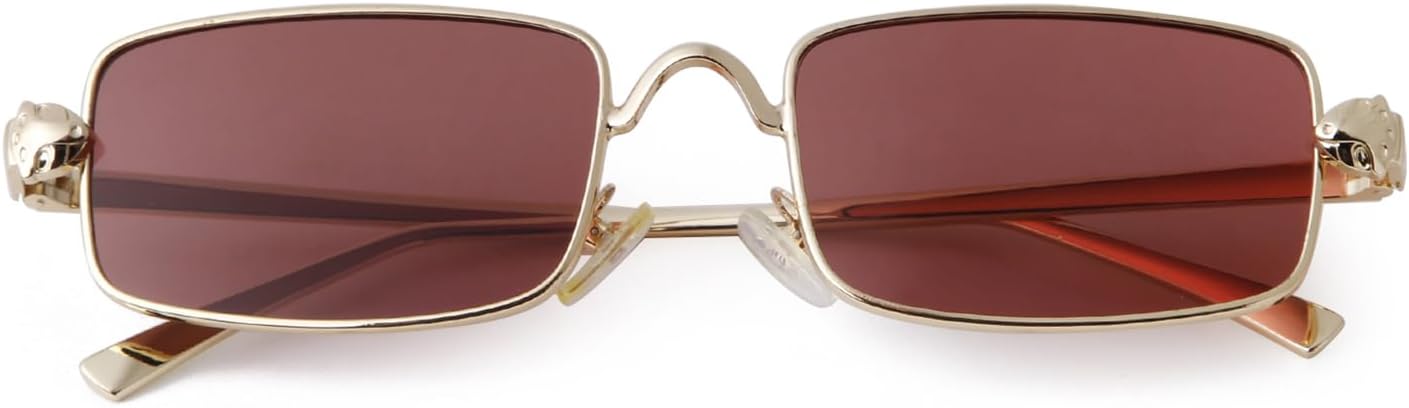 

Прямоугольные узкие солнцезащитные очки в стиле 90-х для женщин и мужчин, классические винтажные солнцезащитные очки в тонкой металлической оправе, квадратные очки в стиле Y2K PEGH, Gold/Dark Red