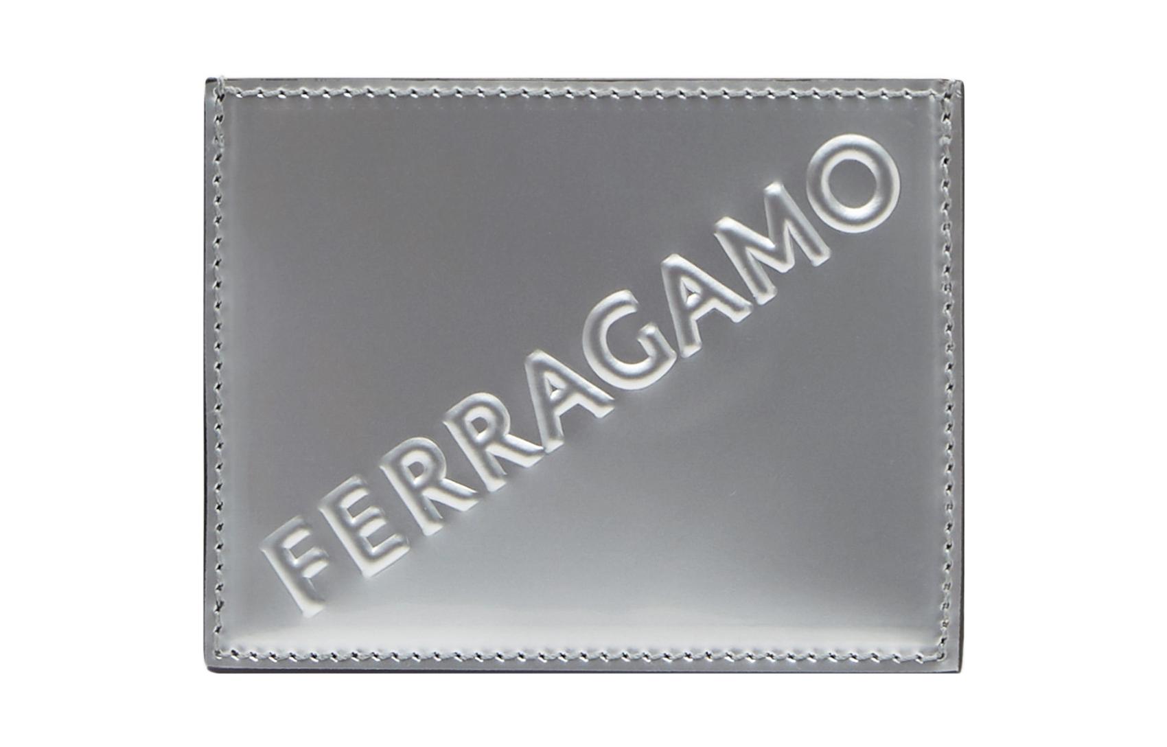 

Ferragamo Мужской кошелек-кардхолдер из коровьей кожи, серебристый