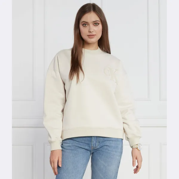 Толстовка обычного кроя из шенилла с круглым вырезом Calvin Klein, бежевый — фото 2