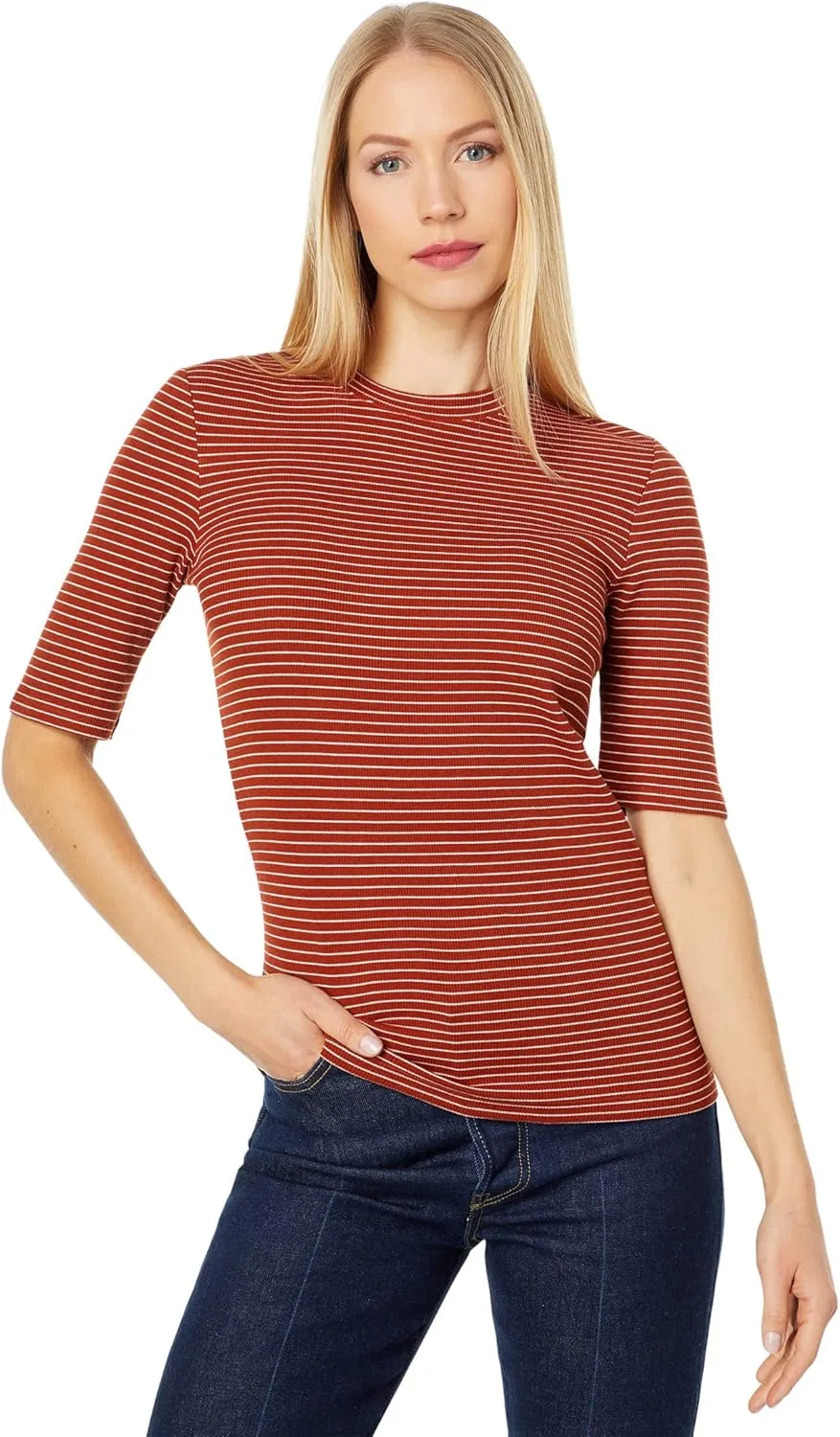 

Vince Женская футболка с ребристыми рукавами до локтя