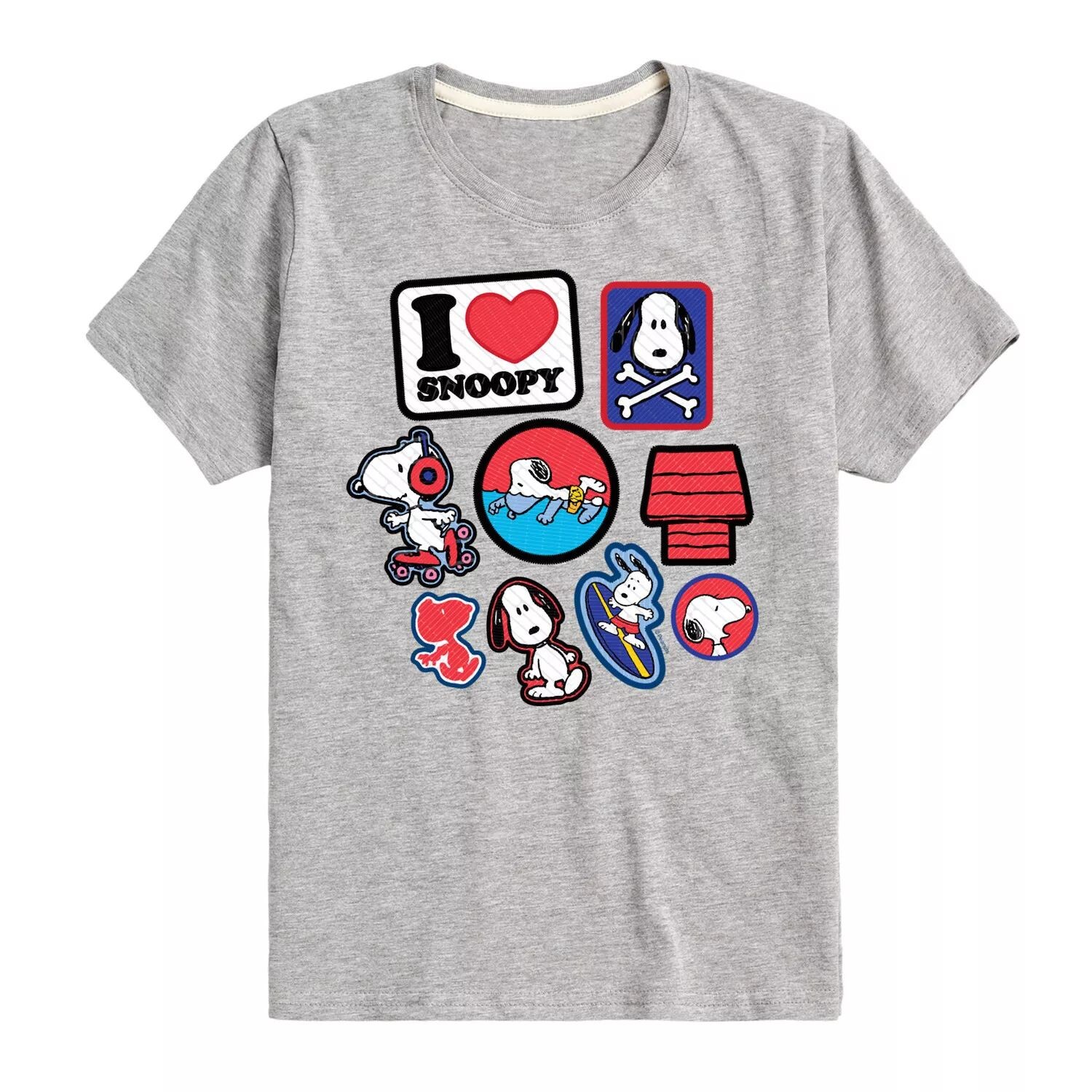 

Футболка с рисунком Peanuts I Heart Snoopy Patches для мальчиков 8–20 лет Licensed Character, серый