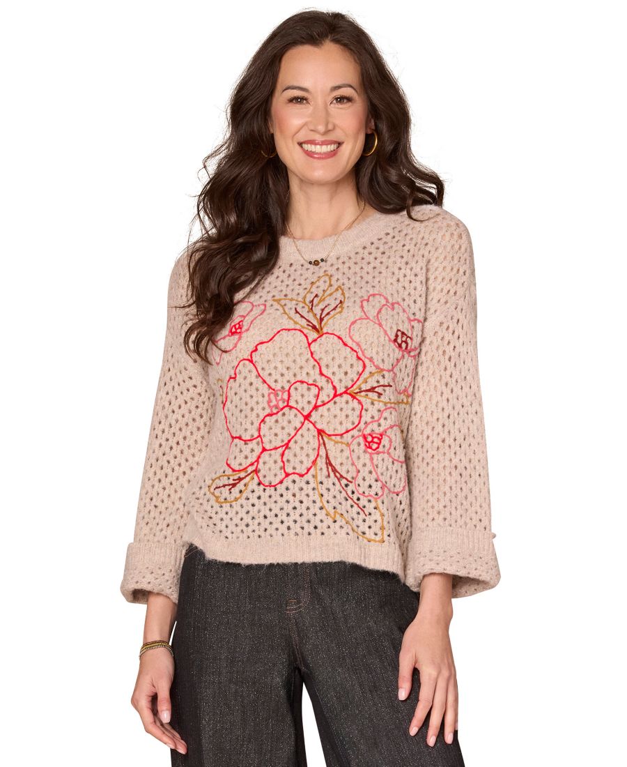 

Женский свитер с цветочной вышивкой и круглым вырезом, размер PS-3X Democracy, Heather