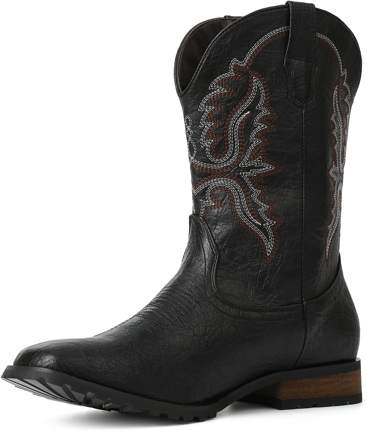 

Мужские ковбойские сапоги Eteridrey, вышитые вестерн-сапоги с квадратным носком, широкие голенища, ретро-сапоги Vaqueras для мужчин с массивным каблуком, сапоги на ноге, черный