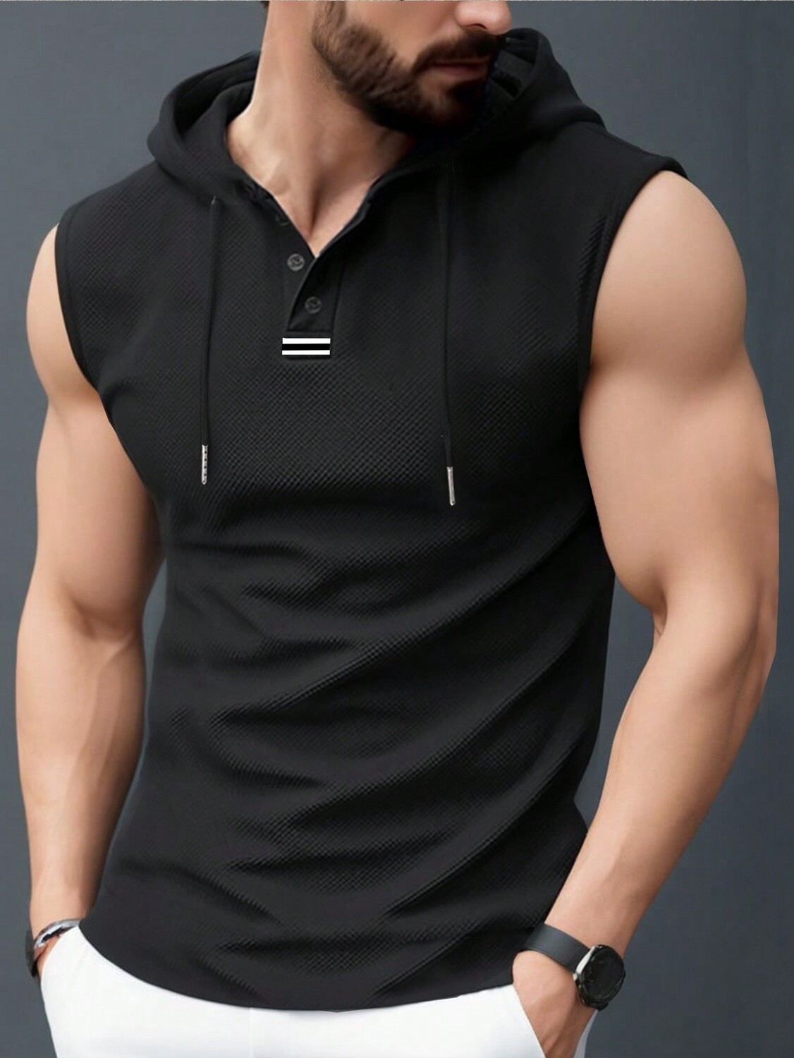 

Мужская простая однотонная повседневная майка без рукавов с капюшоном Homme Manfinity, черный
