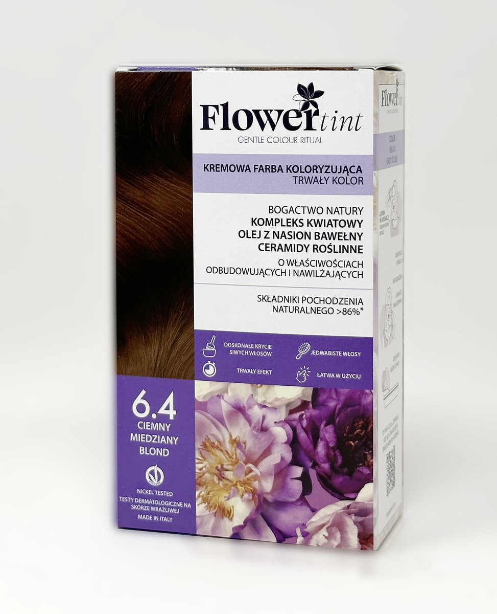 

Flowertint, Стойкая краска для волос, Красная серия, 6.4 Темно-медный блондин
