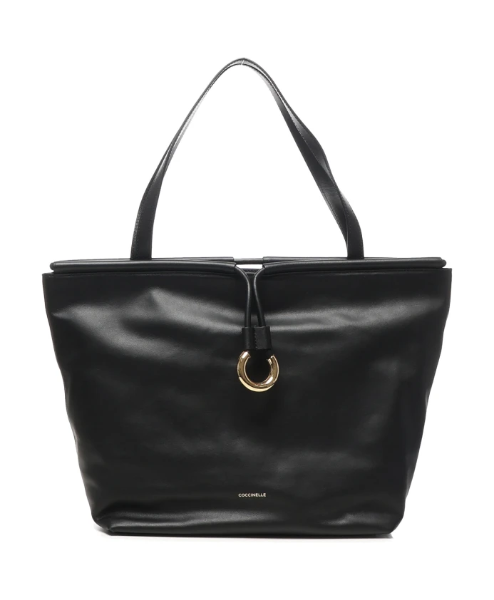 

Черная кожаная сумка с магнитной застежкой Coccinelle, черный