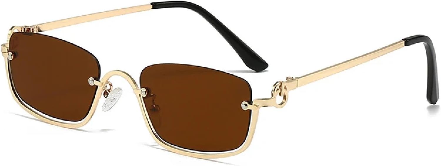 

Модные черные прямоугольные солнцезащитные очки для женщин, металлические полуободковые солнцезащитные очки, винтажные маленькие солнцезащитные очки для мужчин и женщин TKKTLLT, Gold Tea