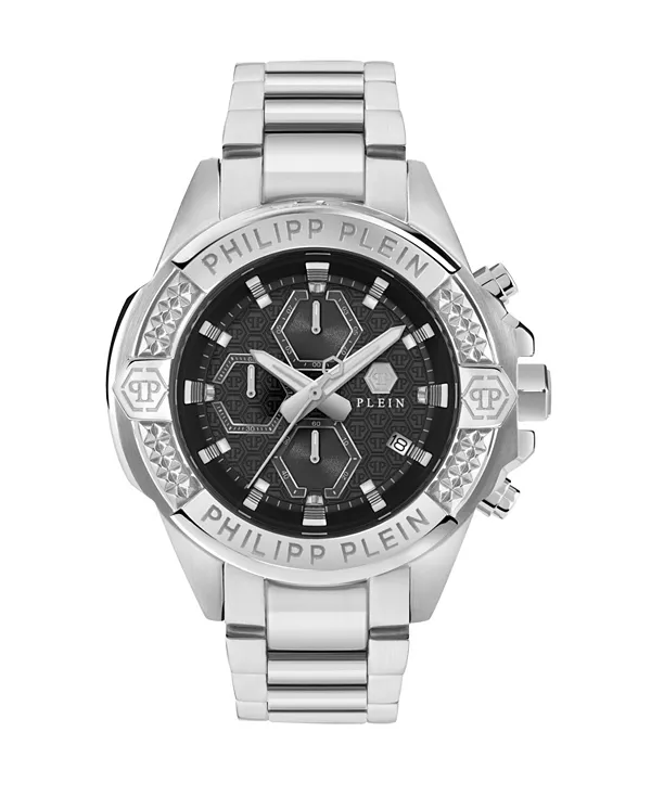 

Мужские черные часы из нержавеющей стали, 44 мм Philipp Plein, silver