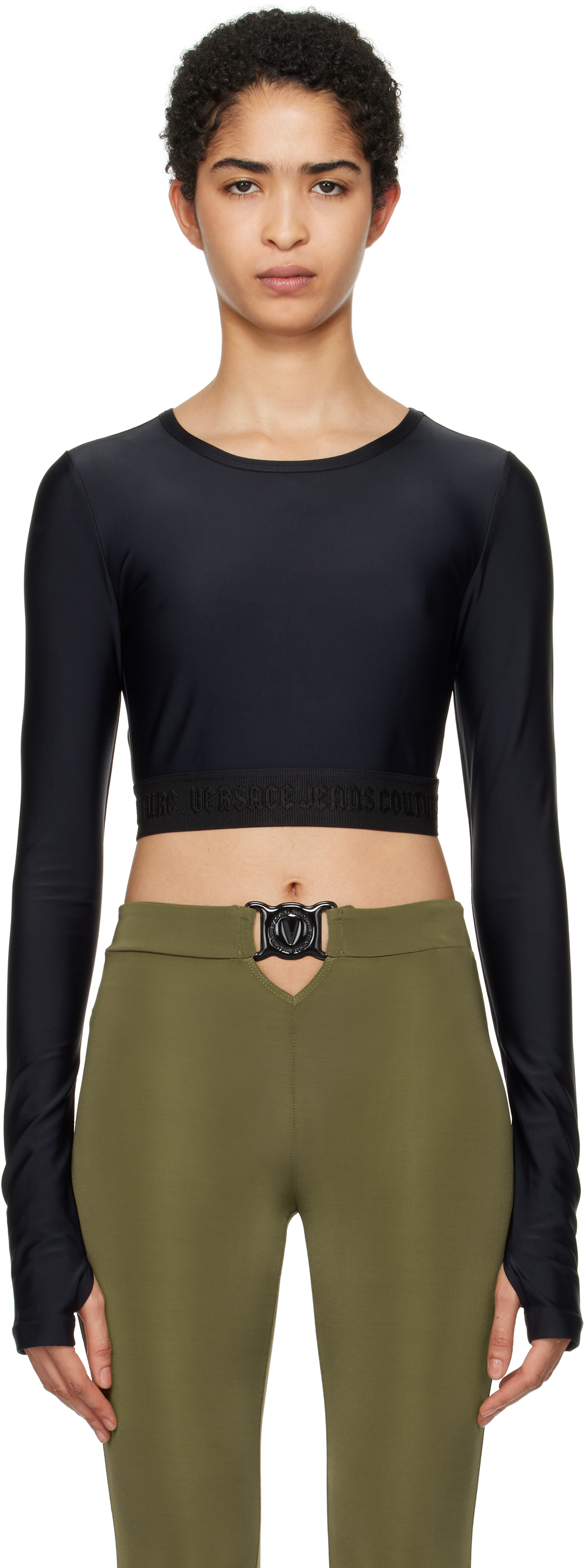 

Укороченная футболка с длинным рукавом Versace Jeans Couture, черный