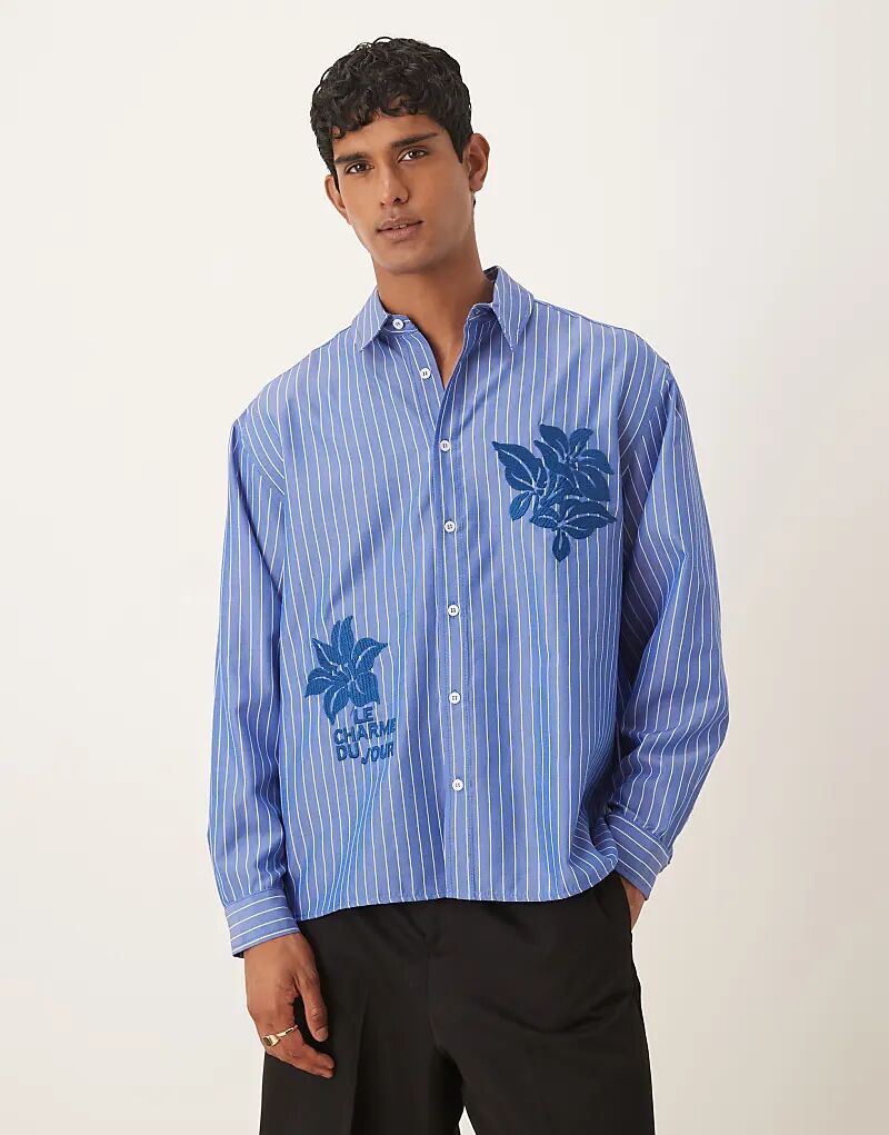 

Рубашка свободного кроя ASOS DESIGN с длинными рукавами и вышивкой в синюю полоску