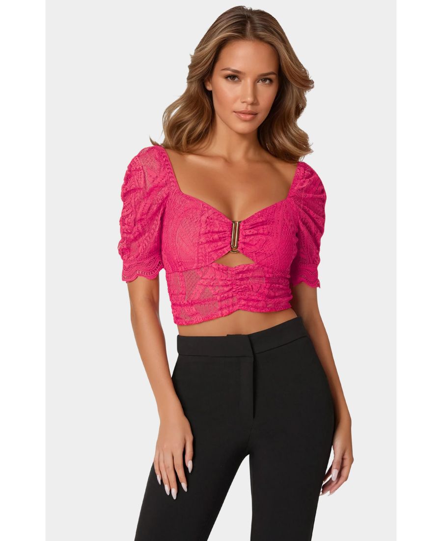 

Женская кружевная блузка с пышными рукавами Bebe, Raspberry