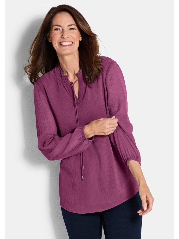 

Маленький размер: шифоновая блузка. Элегантная трикотажная блузка с круглым вырезом ягодного цвета. GOLDNER