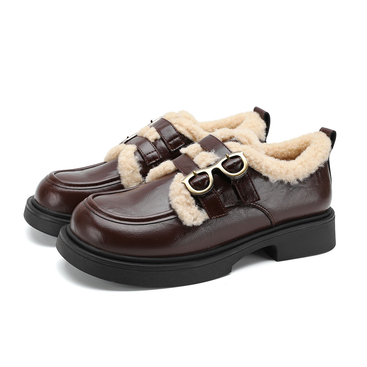 FOXER Лоферы на платформе женские - коричневые (с флисовой подкладкой), цвет Brown (Fleece-Lined)