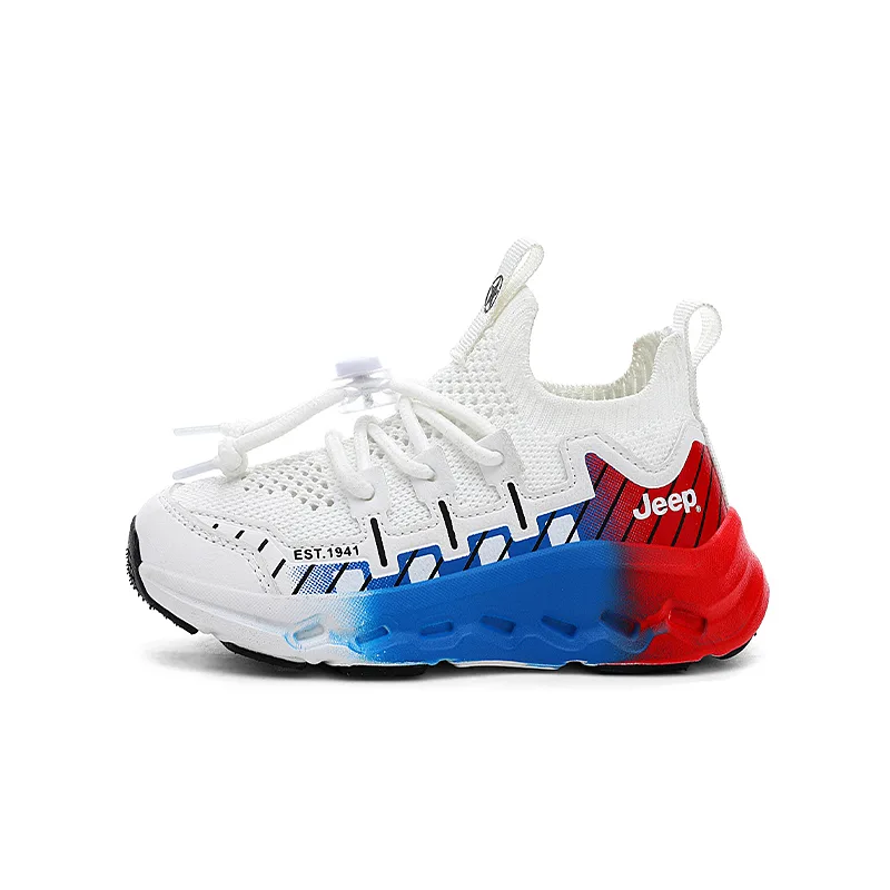 Детские кроссовки mid top для улицы с дышащей, легкой амортизацией, устойчивые к скольжению и истиранию Jeep, белый синий красный
