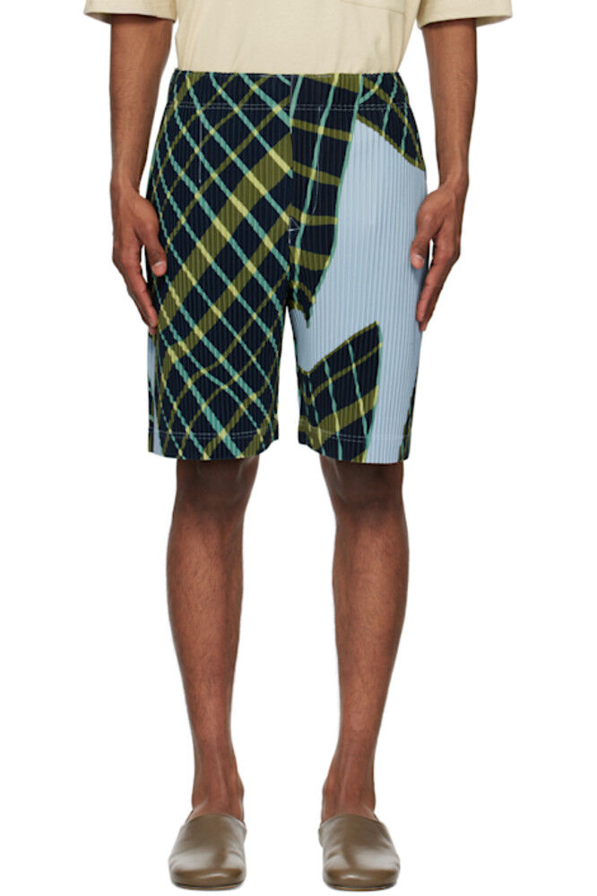 

Синие и зеленые шорты в клетку с ветрозащитой HOMME PLISSÉ ISSEY MIYAKE