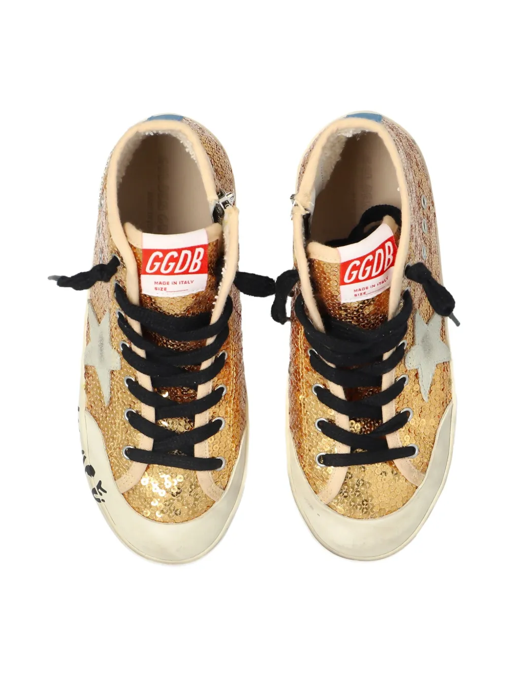Кроссовки с нашивками в виде звезд и отделкой пайетками Golden Goose Kids, золотой — фото 4