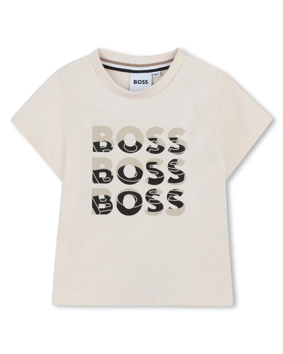 

Футболка для мальчика из хлопка с разноцветным логотипом BOSS Kidswear, цвет Crudo