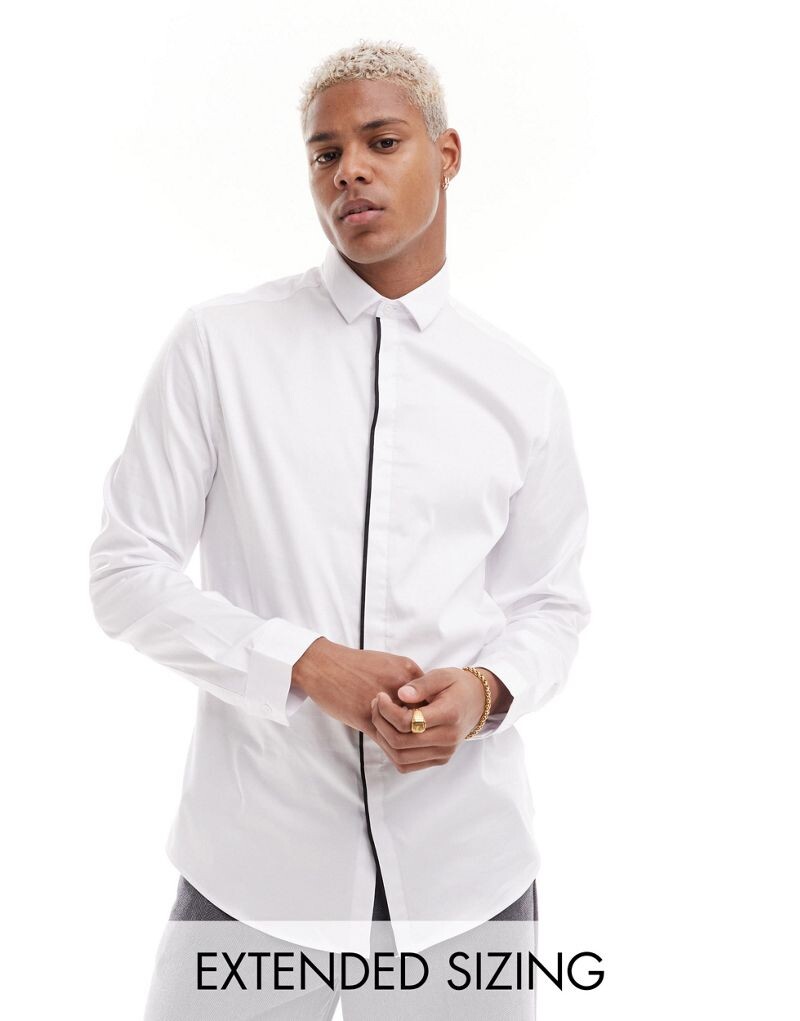 

Белая элегантная узкая рубашка с черной окантовкой ASOS DESIGN
