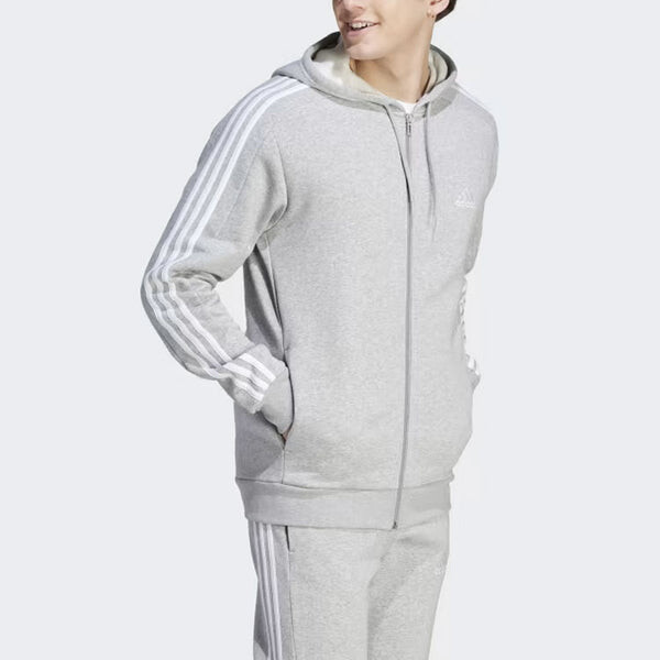 Толстовка с капюшоном из флиса с 3 полосками и застежкой-молнией Adidas, серый — фото 2