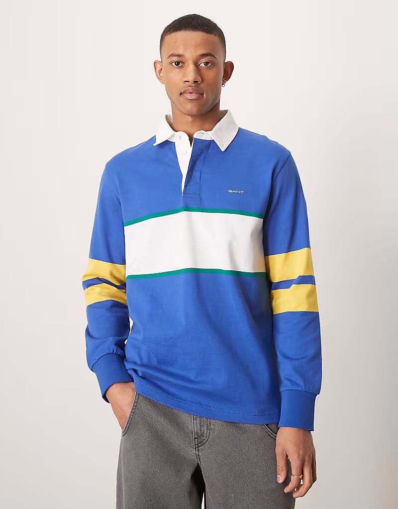 

Тяжёлое регбийное поло с логотипом в полоску на груди, средне-синего цвета Gant, Синий, Тяжёлое регбийное поло с логотипом в полоску на груди, средне-синего цвета Gant