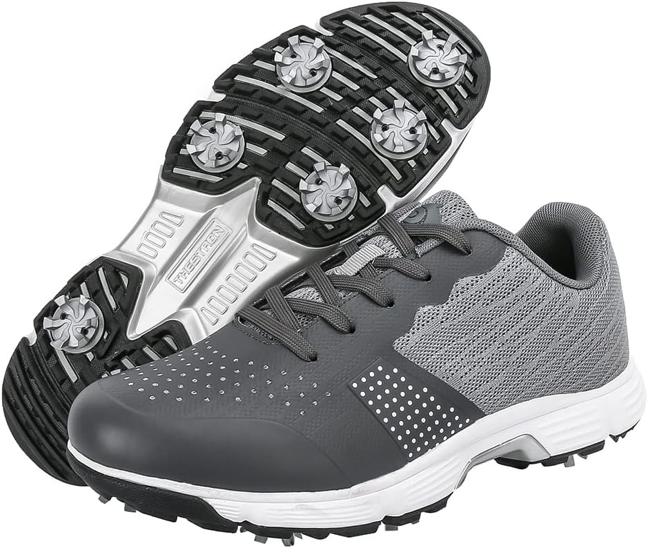 

Мужские гольф-кроссовки THESTRON с сеткой, дышащие, для игры в гольф и ходьбы, спортивные, с 7 шипами, серый