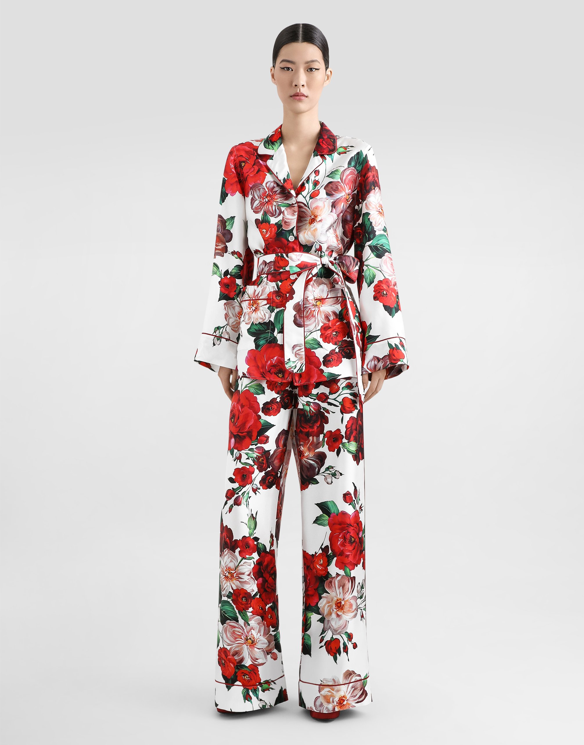 Пижамная рубашка из твила с длинными рукавами и принтом роз Dolce & Gabbana, принт — фото 2