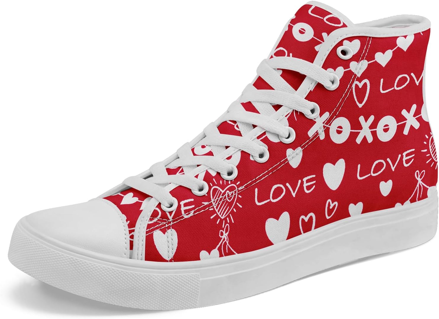 

Высокие кеды из ткани для девочек и мальчиков - стильные шнурованные туфли с принтом сердца, удобная повседневная обувь Awsole, белый/красный