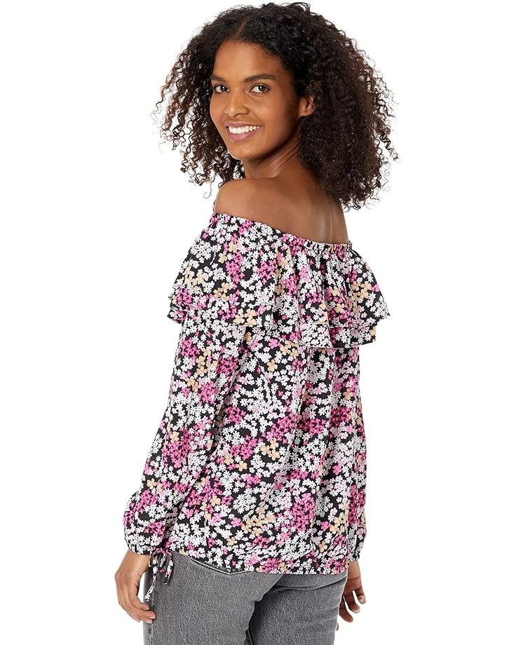 

Топ Michael Kors Floral Ruffle Peasant Top, цвет Cerise