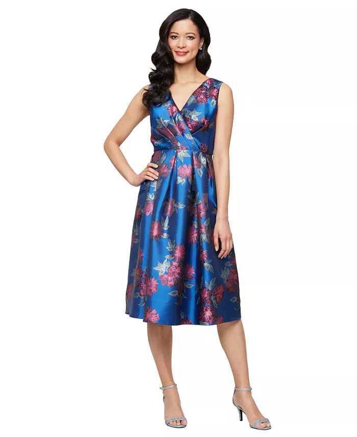 

Миниатюрное платье-трапеция из металлизированного жаккарда SL Fashions