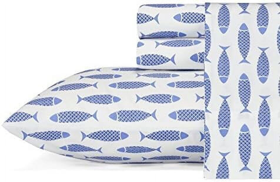 

Nautica — простыни Queen, комплект постельного белья из хлопкового перкаля, свежий и прохладный, домашний декор в прибрежном стиле (деревянная гравюра Fish Blue, Queen) Ксилография Fish Blue Queen, цвет Blue