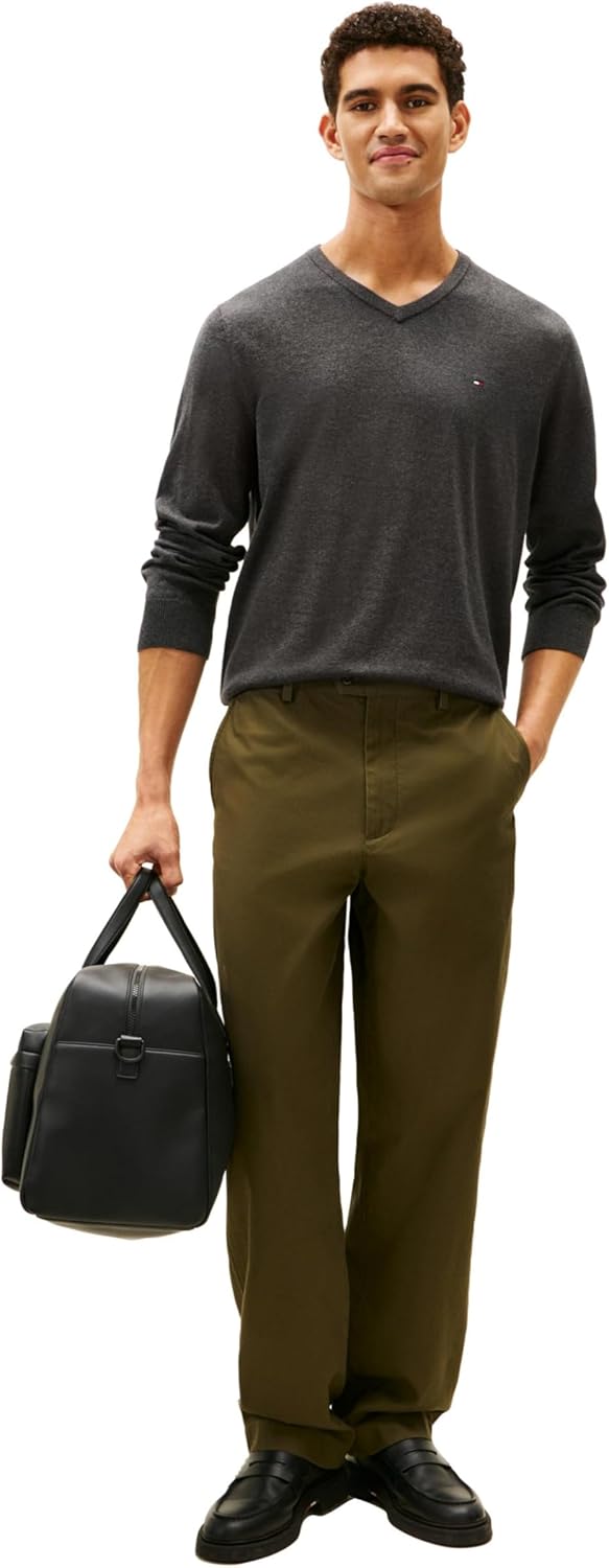 Мужской свитер Tommy Hilfiger Essential из хлопка с длинным рукавом и V-образным вырезом, Asphalt Heather — фото 3