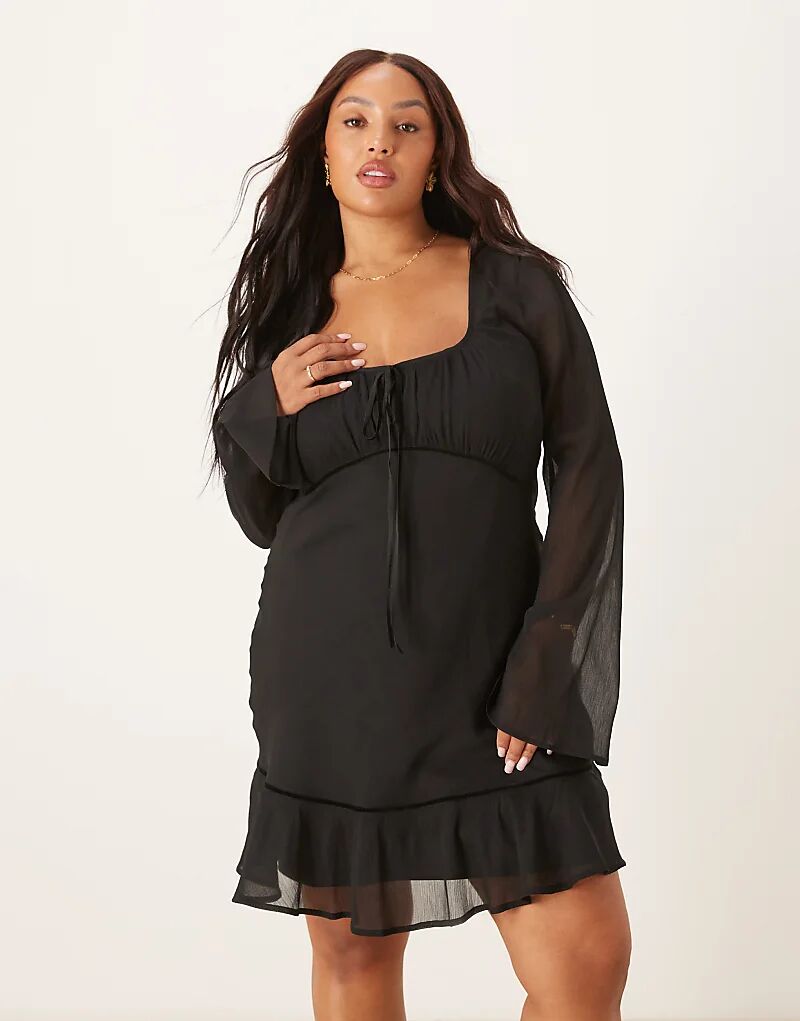 

Мини-платье ASOS DESIGN Curve с длинными рукавами, сборками на груди и глубоким вырезом, черное